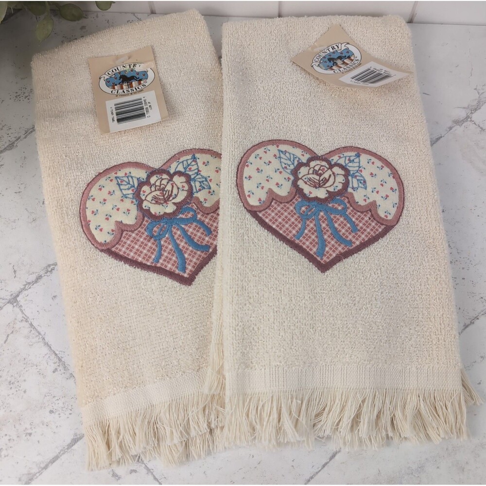 VTG Country Heart Grandmacore Kitchen Towels Cannon Set of Two 90s Cottagecore